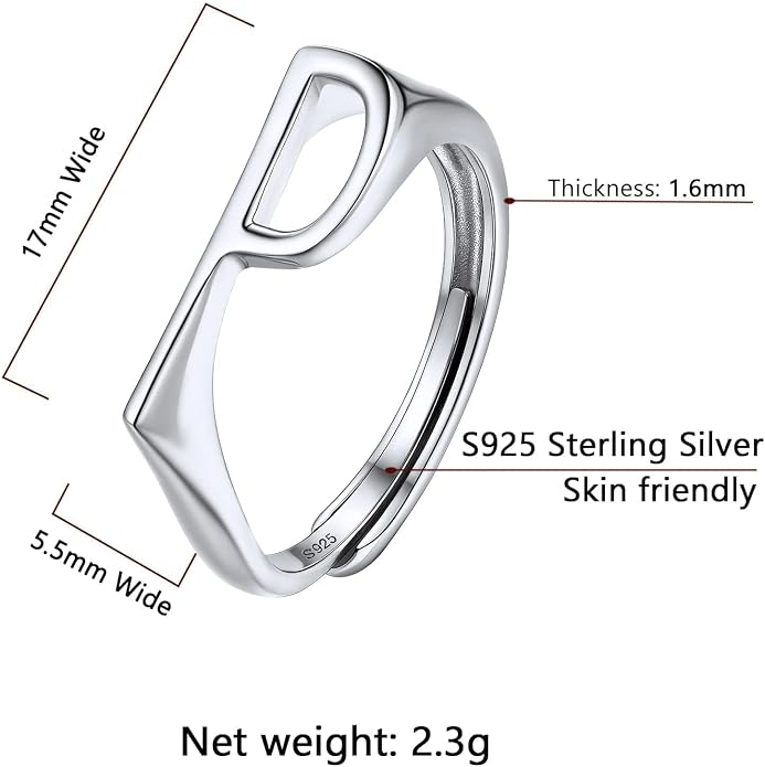 SILVERCUTE 925 Sterling Silver Initial Rings for Women,Adjustable Capital Letter Ring Hypoallergenic,Minimalist 925 Silver Rings for Mother Daughter