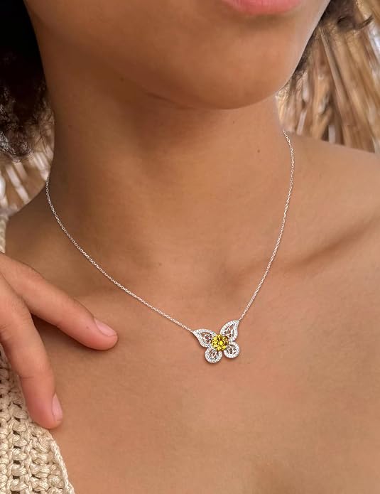 925 Sterling Silver Birthstone Necklaces for Women, Dainty Cute Dragonfly/Butterfly Pendant Necklace, Great Christmas/Anniversary Jewelry for Mother