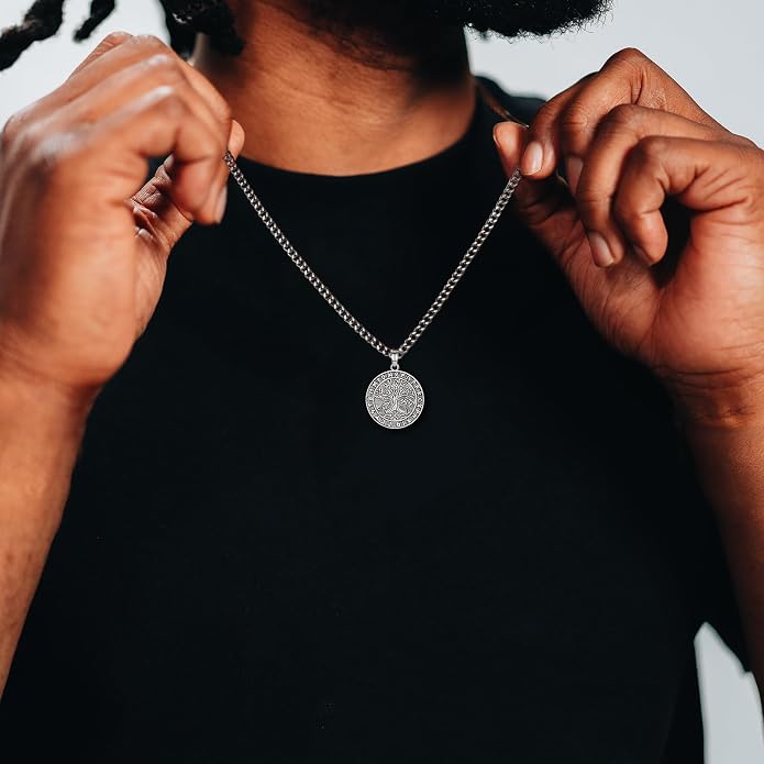 INFUSEU Mythology Pendant Necklaces for Men, Viking Norse Mjolnir Egyptian Anubis Ankh, 22-24 Inch Chain
