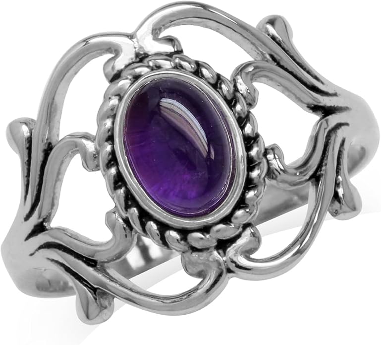 Silvershake Bezel Set Cabochon Gemstone Surrounded by Twisted Rope White Gold Plated 925 Sterling Silver Victorian Style Ring