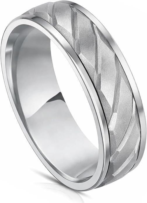 Belacqua Polished Titanium 8mm Diamond Cut Wedding Band Ring for Men & Women - Available in Sizes 8 to 15, Gift Box Included