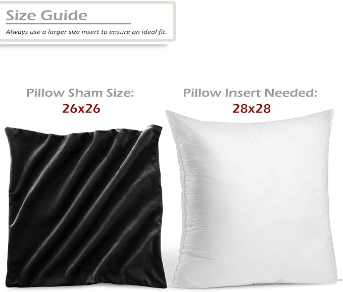 Nestl Throw Euro Pillow Covers, Cozy Velvet Decorative Pillow Covers 26 x 26 Inches, Soft Solid Couch Pillow Case for Sofa, Bed and Car, Set of 4 - Black
