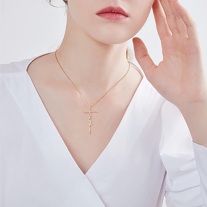 PRAYMOS Faith Cross Necklace for Women 925 Sterling Silver Pendant Necklace With Birthstone Initial Christian Religious Confirmation Baptism Mothers Day Gifts