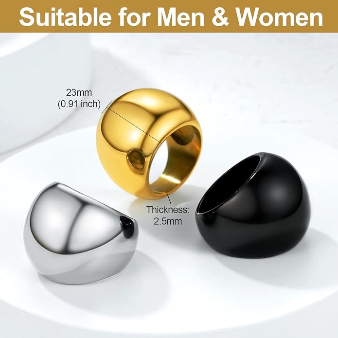 GOLDCHIC JEWELRY Chunky Dome Ring for Women, Stainless Steel Bold Stacking Croissant Statement Ring For Men (Size 7-12, Custom)