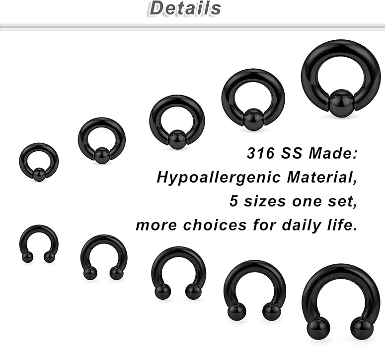 6G 8G 12G 14G 16G PA Ring Horseshoe CBR Circular Barbell 316L Surgical Steel Internally Threaded Pierced Body Jewelry for Women Inner Diameter:10mm 12mm 14mm 16mm