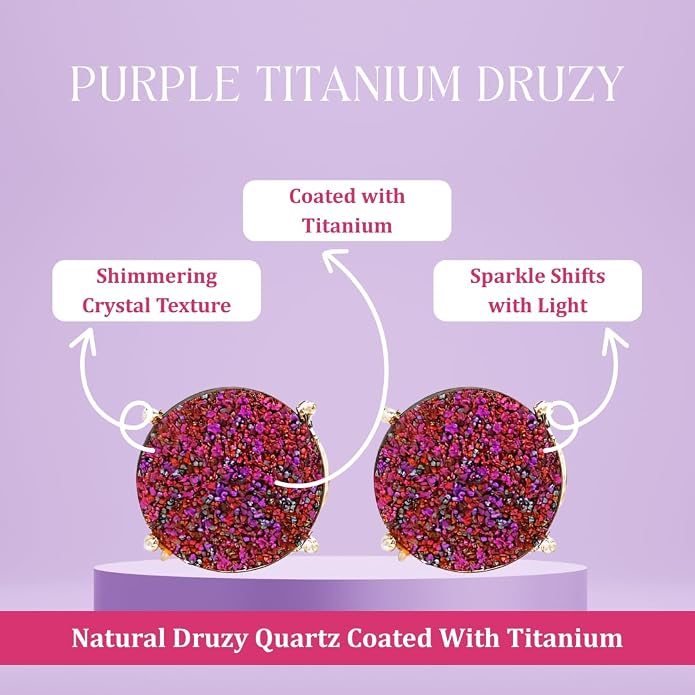 Gempires Gemstone Druzy Stud Earrings for Women 14k Gold Plated Handmade Prong Set Studs Raw Crystal Hypoallergenic Jewelry Minimalist Every Ocassion Gift