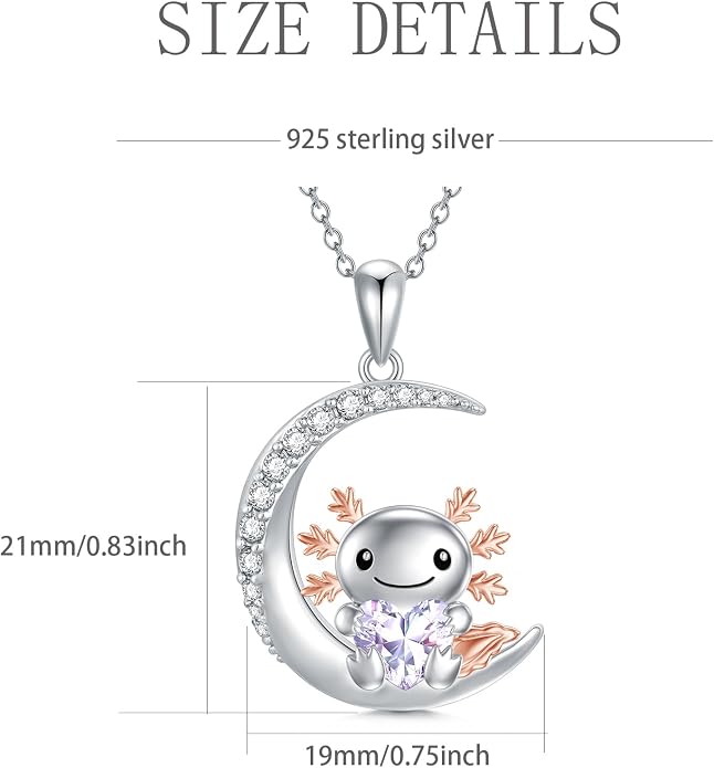 PROESS Animal Birthstone Necklace 925 Sterling Silver Otter/Axolotl/Hippo/Elephant/Dachshund/Monkey/Red Panda Pendant Necklace Animal Birthstone Jewelry Gifts for Women