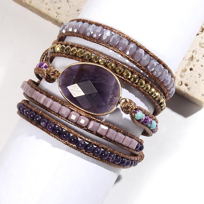 Women Wrap Bracelet Boho Natural Jasper Crystal Stone Beads Strand Bracelets