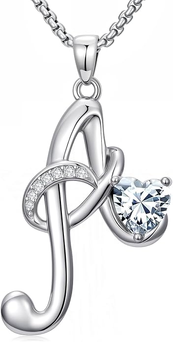 Birthday Gifts for Women Alphabet A to Z Initial Birthstone Pendant Necklaces for Women - 18k White Gold Plated Personalized Name Jewelry Anniversary Graduation Gifts for Wife Her Daughter Girlfriend(with Gift Box)