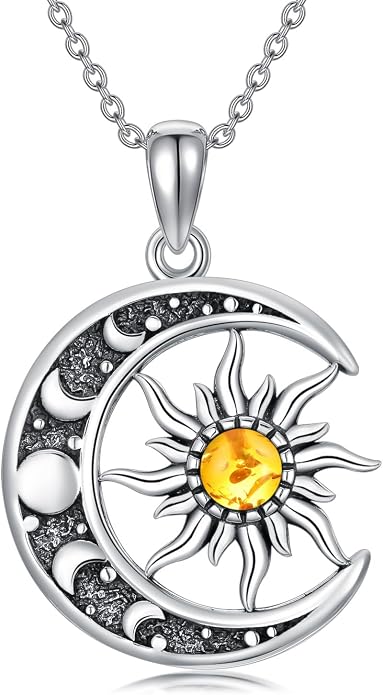 Sun and Moon Necklace 925 Sterling Silver Sun Moon Pendant Gemstone Jewelry Gifts for Women