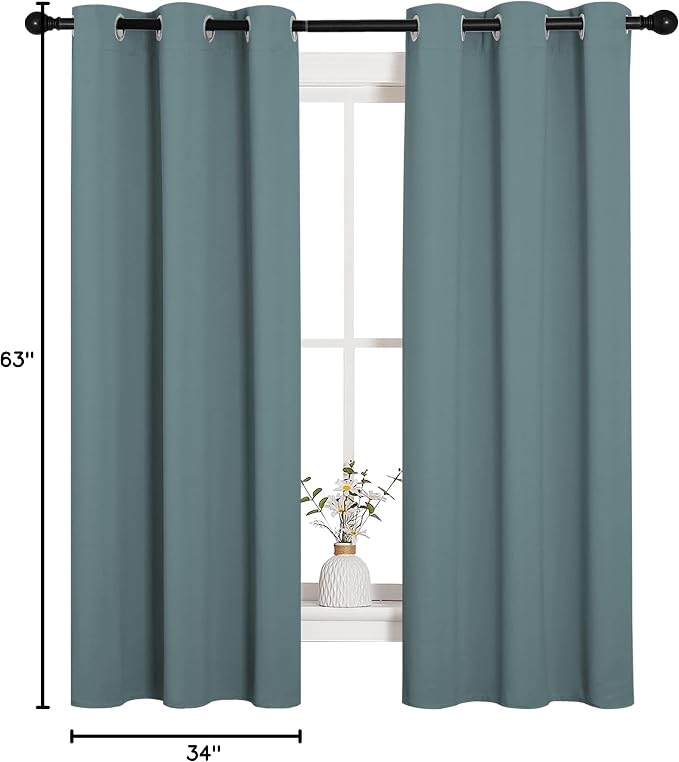 NICETOWN Modern Blackout Curtains Noise Reducing, Thermal Insulated and Privacy Room Darkening Drape Panels for Boy's Guest Room Door Small Short Window (Greyish Blue, 2 Panels, W34 x L63 -Inch)