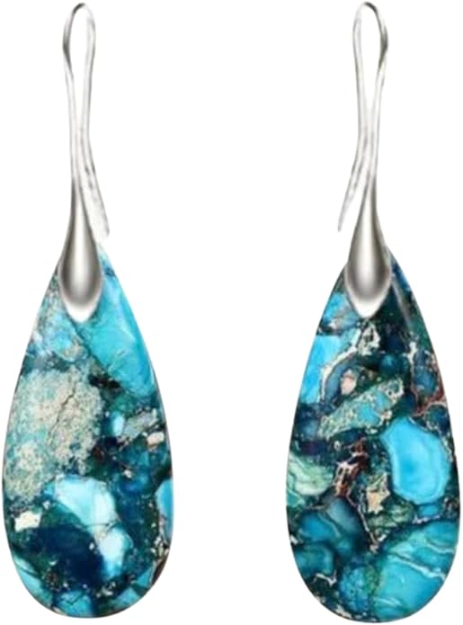 Cape Diablo Ocean Energy Protection Teardrop Earrings - Healing Regalite Gemstone Handcrafted| 4.5-5cm, Stress Relief & Emotional Stability Artisan Designed Unique Jewelry