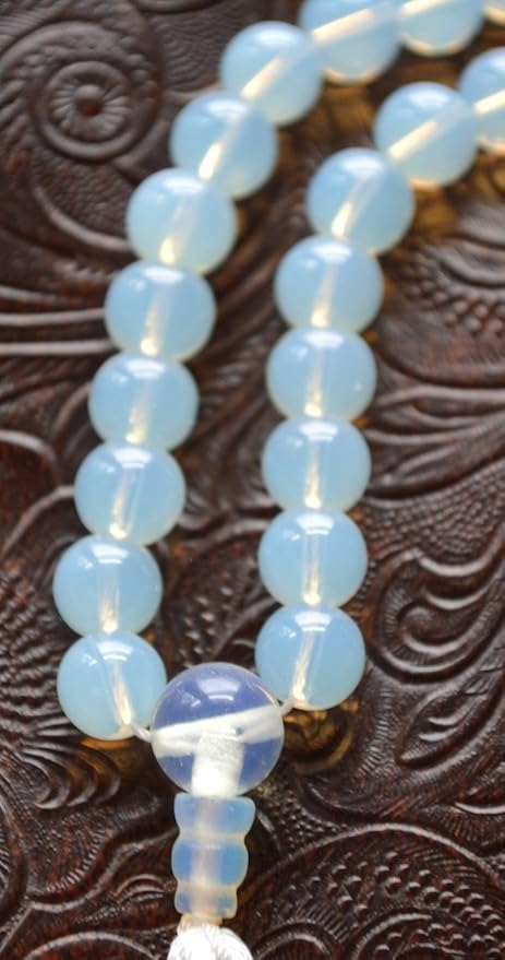 Opal Opalite Moonstone Necklace, 8mm 108 Mala Beads, Libra Sun Sign, Crown Chakra