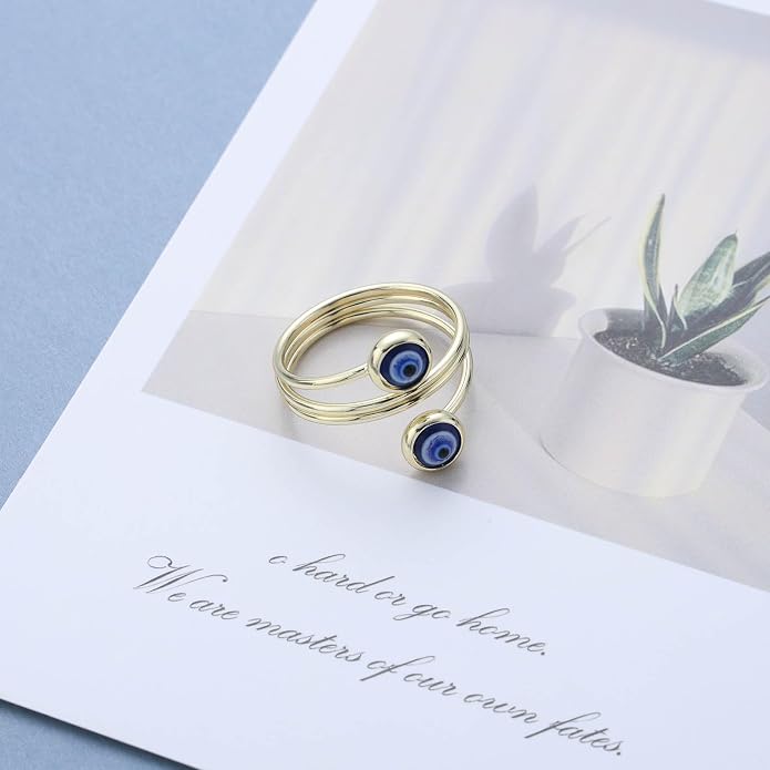 Boho Evil Eye Rings Adjustable Open Wrap Ring Blue Eye Turkish Rings Vintage Open Knuckle Finger Ring Jewelry for Women