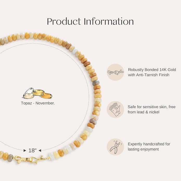 NLIEO Rainbow Colorful Gemstone Beaded Choker Necklace for Women 14K Gold Bow Birthstone Beads Chokers 18inches