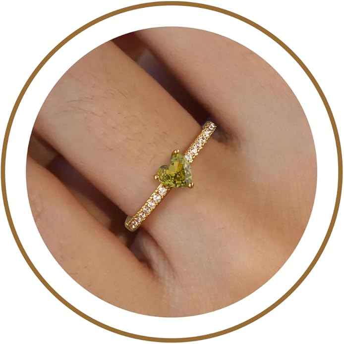 Honsny Heart Birthstone Gold Rings for Women Non Tarnish 14K Gold Plated Stackable CZ Gemstone Emerald Pinky Ring Dainty Engagement Promise Rings for Her Waterproof Jewelry Graduation Gifts Size 6-10