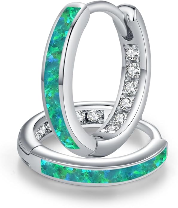MEDWISE Mothers Day Gifts for Mom Multi Colored Opal Hoop Earrings for Women 925 Sterling Silver Huggie Hoop Earrings Jewelry Gift for Women Daughter Wife Mom Friends