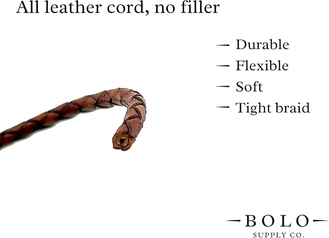 3mm Braided Leather Cord for Jewelry Making, Bracelets, Necklaces & Bolo Ties – Top Grain Leather, Flexible, Durable & Soft