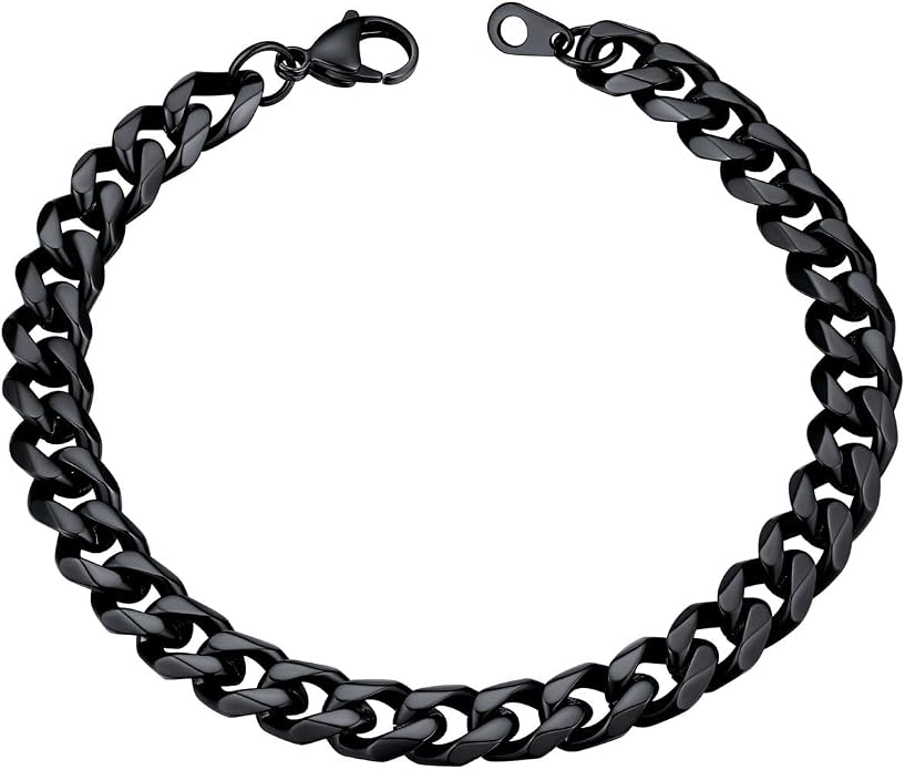 U7 Link Bracelets for Men, Cuban Link/Rope/Watch Band Solid Bracelet, Silver Black Gold Color Wrist Bracelet 3/6/9/12/15mm Width, 6.5/7.5/8.3 Inch Length, Hand Chain Jewelry for Mens Women