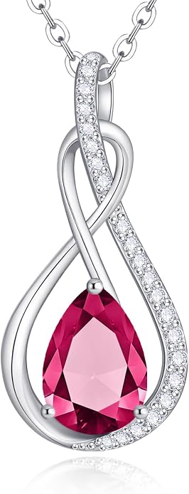 Birthstone Necklaces for Women Mothers - 925 Sterling Silver Dainty Infinity Cubic Zirconia Pendant Necklace Anniversary Birthday Christmas Gifts for Her Wife Mom Lady Daughter, Adjustable Chain