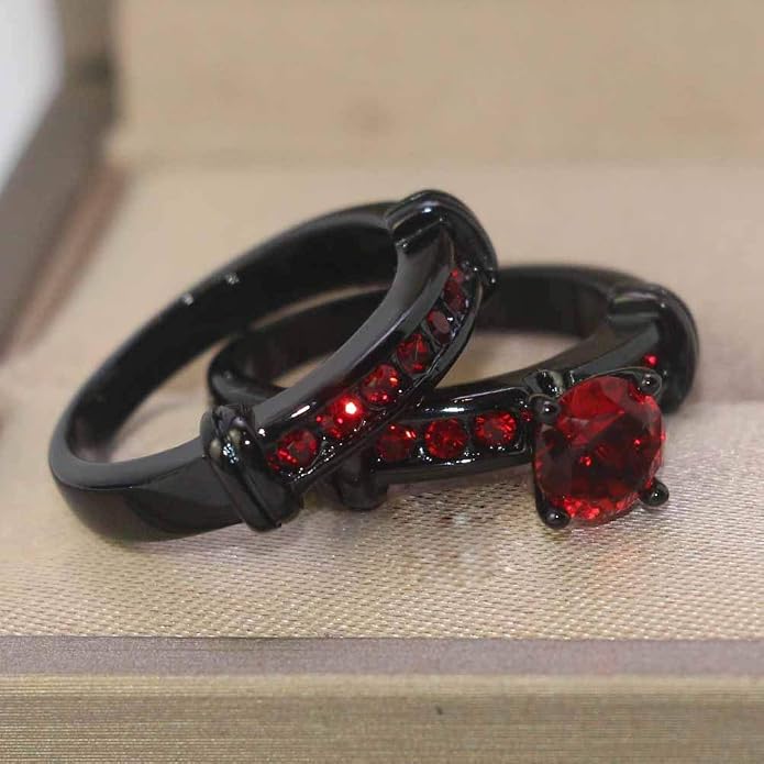 3pcs Matching Rings His and Hers Ring Couple Rings Pruple Cz Womens Wedding Ring Sets Wedding Bands