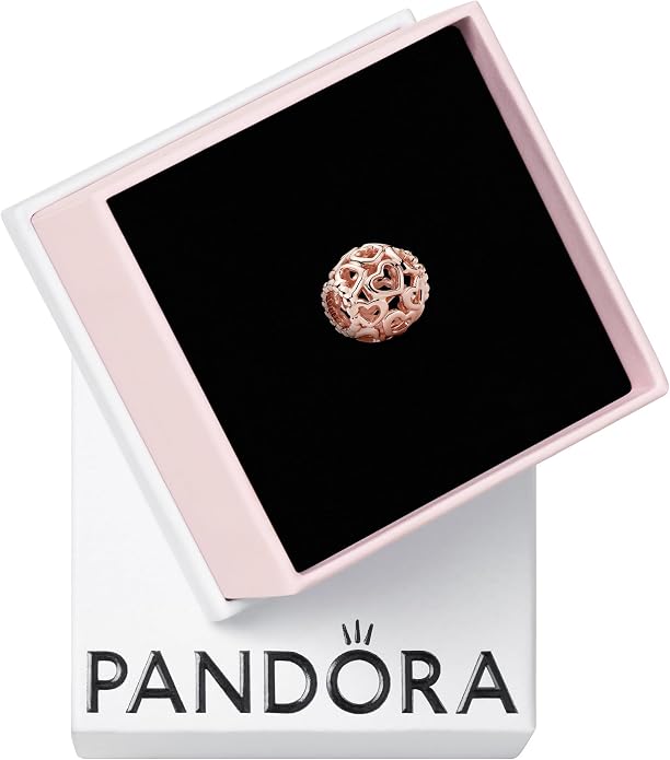 PANDORA Hearts All Over Charm - Compatible with PANDORA Moments - 14k Rose Gold-Plated - Gift for Her - Jewelry for Women with Gift Box