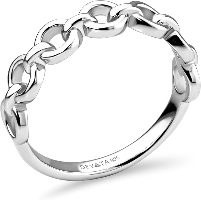 DEVATA Gold or Rhodium Plated Sterling Silver 925 – Eternity, Band Ring for Women – Heart, Knot, Clover, Infinity, Mariner, Cable, Curb, Cuban, Figaro, Daisy, Rope, Ribbed, Dome
