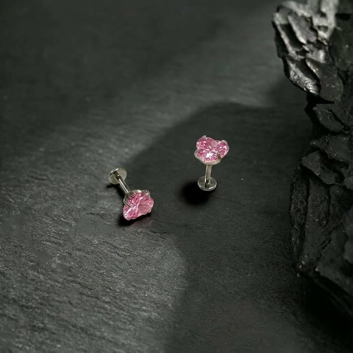 [2 Pairs Value Set]G23 Titanium Stud Earrings for Sensitive Ears, 18G Hypoallergenic Piercing Studs with Flat Back, Internal Thread Earring Jewelry for Women