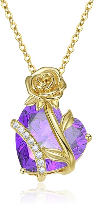Anniversary Birthday Gifts for Women - Heart Birthstone Necklace: 925 Sterling Silver Rose/White/Yellow Gold Pendant Necklaces Gold Jewelry Gift for Wife Girlfriend Mom Daughter Grandma