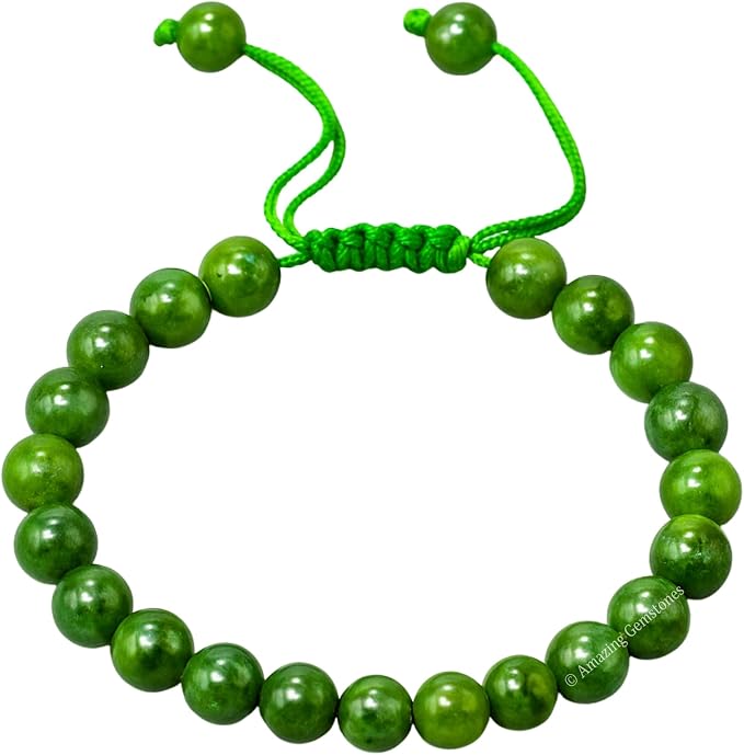 Amazing Gemstone Nephrite Green Jade Bracelet for Women Men's Gifts - Protection Healing Crystal Bracelet - 8mm Gemstone Beaded Adjustable Bracelet Pulseras para Hombres Mujer Stocking Stuffers