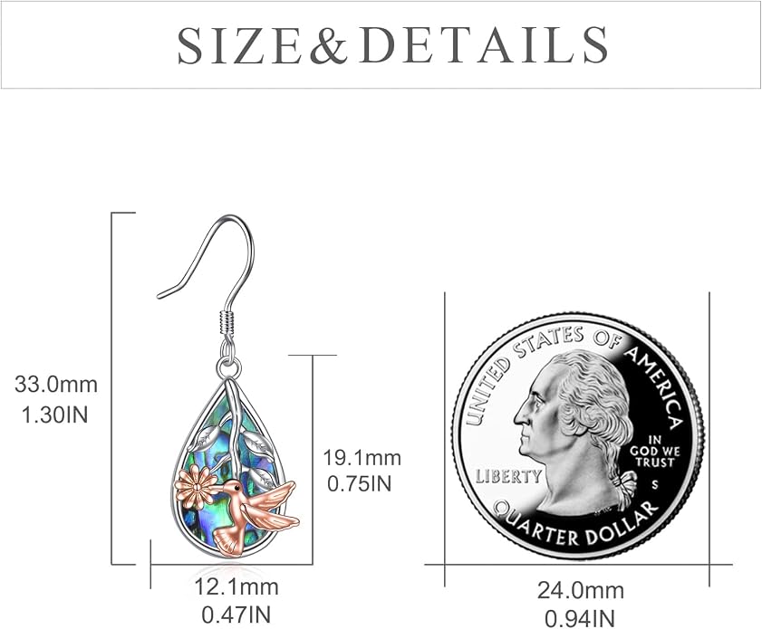 CRMAD Hummingbird/Bee/Leaves/Sunflower/Daisy/Dragonfly/Rose/Lotus Flower Sterling Silver Filigree Teardrop Earrings Abalone Shell Jewelry for Women