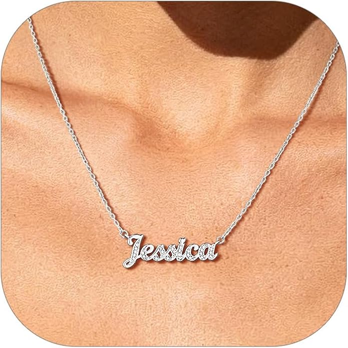 Custom4U Custom Name Necklace for Women, Personalized 1-5 Name Necklace, Sterling Silver/Stainless Steel 14K Gold Plated Nameplate Necklaces, Gift for Mom Wife Anniversary Birthday with Box