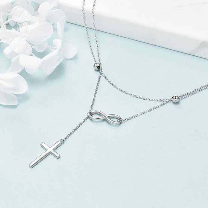 MONGAS Tree of Life/Infinity Cross/Lock and Key/Lotus/Hamsa/Horse/Strawberry/Opal/Lariat/Dragonfly/Heart/Violin Layered Necklace Sterling Silver for Women