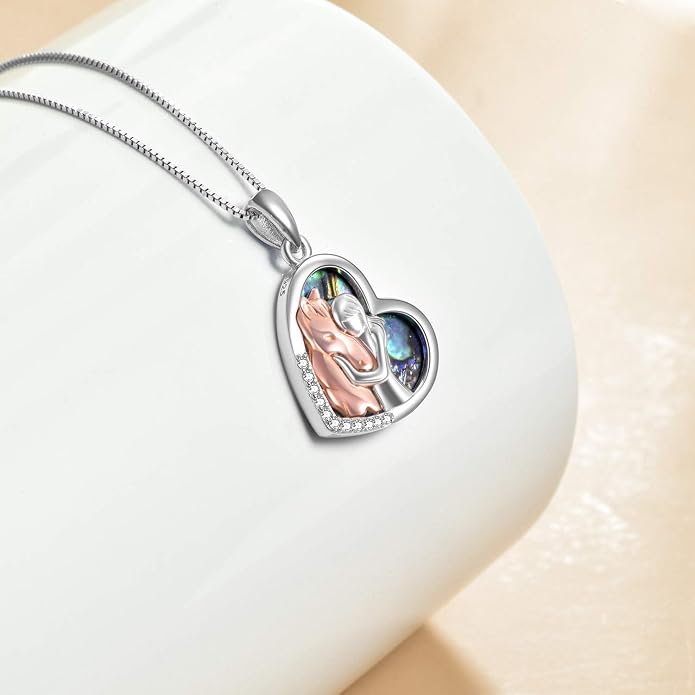 YFN Horse Pendant Necklace Jewelry 925 Sterling Silver Women Embrace Horse Gift For Women