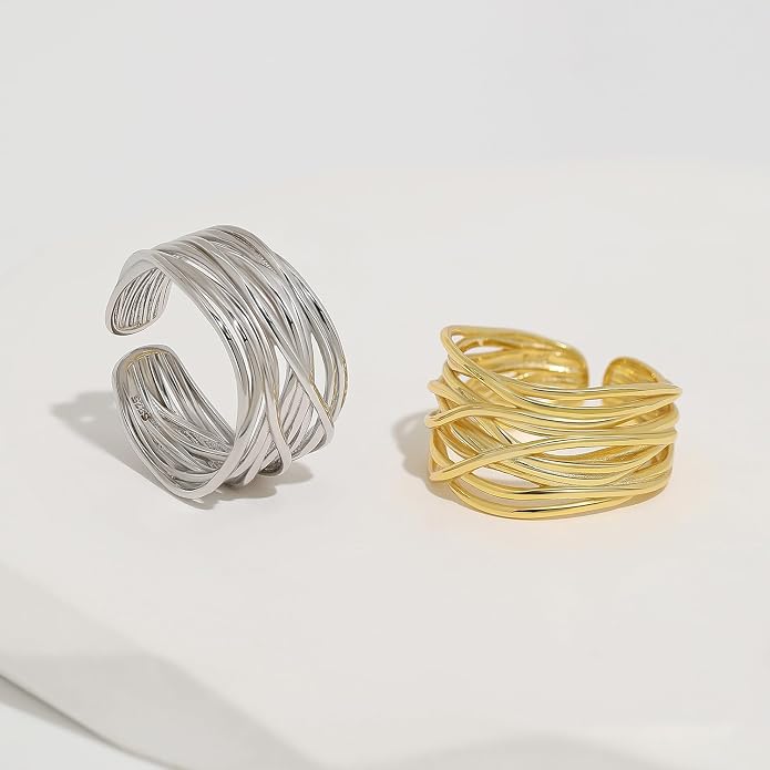 Meissa Gold Thumb Rings for Women Girls Statement Ring Hammered Chunky Band Rings Fashion Wide Band Stackable Index Finger Ring Size Adjustable