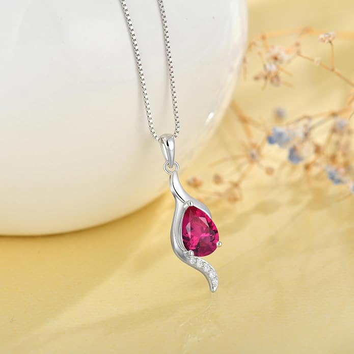 JO WISDOM Birthstone Necklace for Women Teardrop Cubic Zirconia Necklace 925 Sterling Silver Fine Jewelry Birthday Gifts for Women