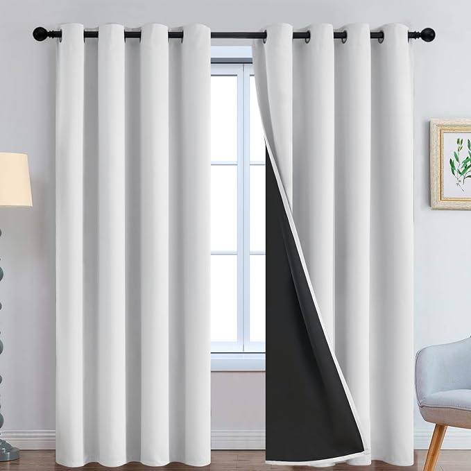 Yakamok Greyish White 100% Blackout Curtains 96 Inches Long, 2 Thick Layers | Blackout Curtains for Bedroom/Living Romm Full Light Blocking Soft Thermal Insulated Drapes for Bedroom 52" Wide Each Panel