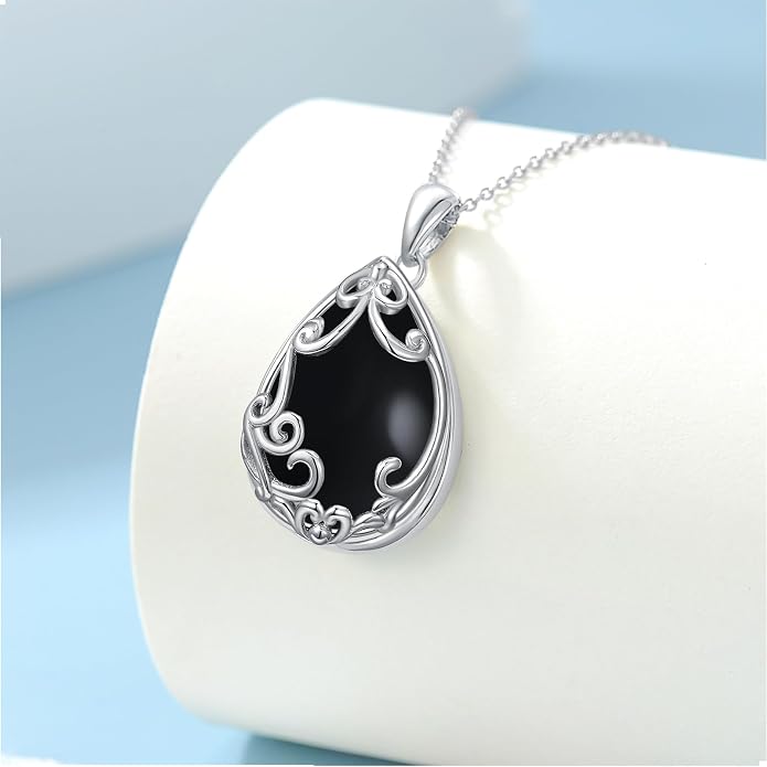 HPQQ Teardrop Necklace 925 Sterling Silver Filigree Gemstone Pendant Necklace Fine Jewelry Birthday Mother's Day Gifts for Women Her Mom