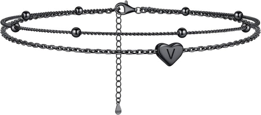 ChicSilver Sterling Silver Anklets for Women 925 Ankle Bracelets for Women Layered Heart Anklet With Beaded Anklets for Women