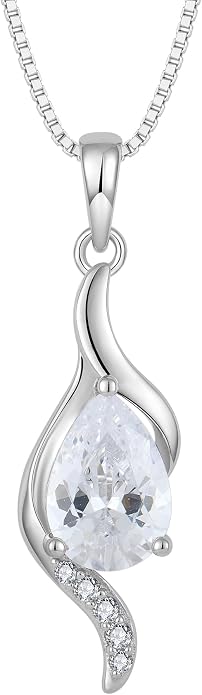 JO WISDOM Birthstone Necklace for Women Teardrop Cubic Zirconia Necklace 925 Sterling Silver Fine Jewelry Birthday Gifts for Women