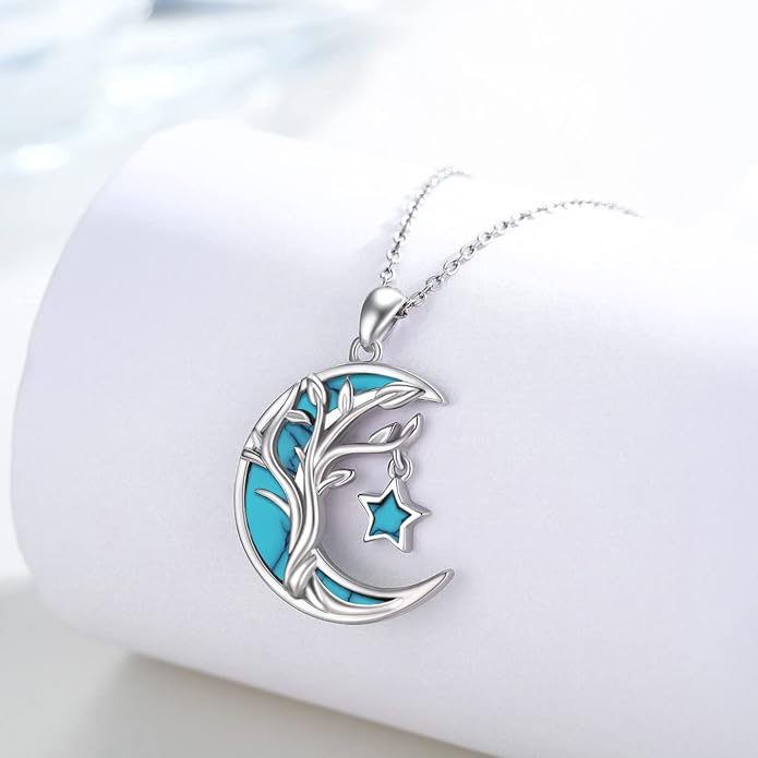 Christmas Gifts Tree of Life/Celtic/Moon Necklace 925 Sterling Silver Moon Pendant Abalone/Opal jewelry for Women Sister Christmas Gifts