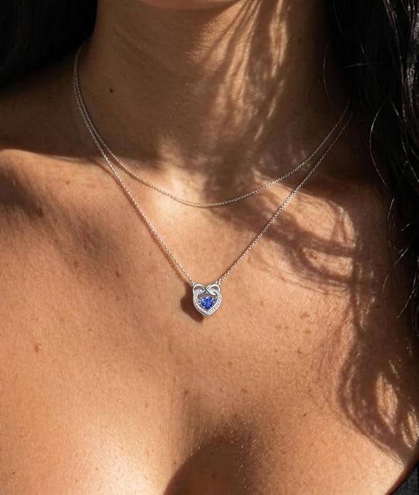Trendy Dainty Infinity Birthstone Necklace, Dancing Heart 18K White Gold Plated 925 Sterling Silver Heart Necklace, Romantic Love Jewelry Graduation Gifts for Women Her