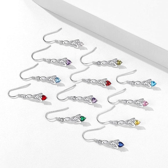 ChicSilver Sparkling Heart Birthstone 925 Sterling Silver Celtic Knot Dangle Hook Earrings (with Gift Box)