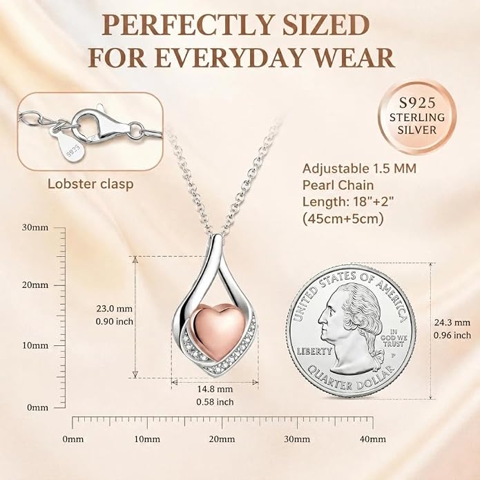 Cremation Jewelry 925 Sterling Silver Teardrop Urn Necklace for Ashes Heart Shape Memorial Keepsake Pendant for Human Ashes for Women Gift