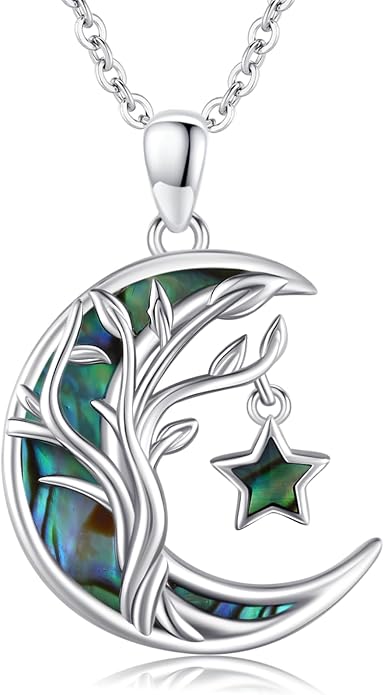 Christmas Gifts Tree of Life/Celtic/Moon Necklace 925 Sterling Silver Moon Pendant Abalone/Opal jewelry for Women Sister Christmas Gifts
