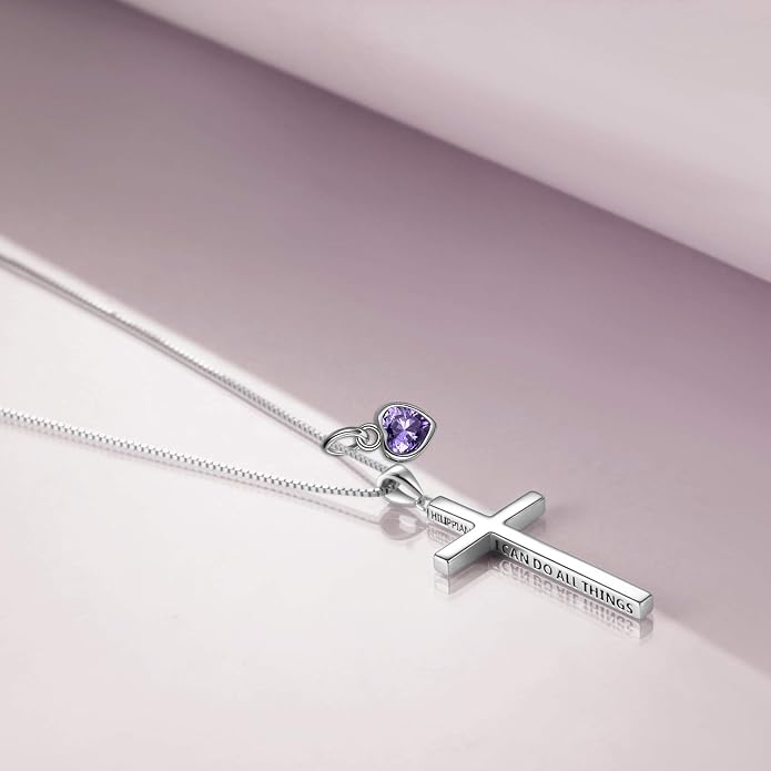 POPLYKE Cross Necklace 925 Sterling Silver Philippians 4:13 I Can Do All The Things Inspirational Necklace Gifts for Women Men 20+2''