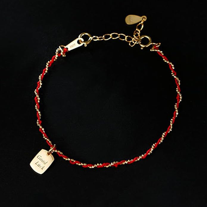 Lucky Red String Protection Bracelets for Women Men 925 Sterling Silver 14K Gold Plated Adjustable Gold Chain Red String Bracelet Red Braided Initial Strand Bracelet Handmade Jewelry for Couple Daughter Birthday Jewelry Gifts