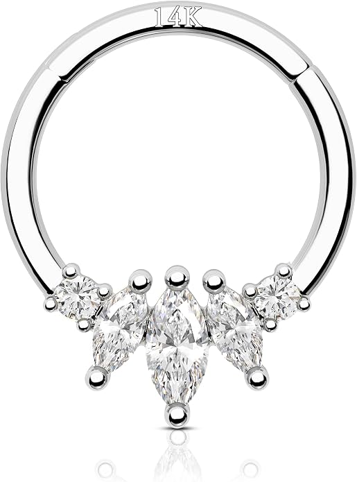 COCHARM 14K Gold Septum Rings 14K Yellow Gold Septum Piercing Jewelry 16g Septum Clicker 14kt Real Gold Daith Earrings Solid Gold Daith Piercing Hoop Daith Jewelry for Women Men
