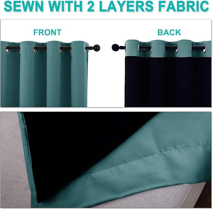 NICETOWN Blackout Curtains 80 inches Long, 2 Pieces, 42" Wide Each Panel, Sea Teal, Full Light Blocking Drapes with Black Liner for Nursery, Thermal Insulated Draperies for Hall, Villa