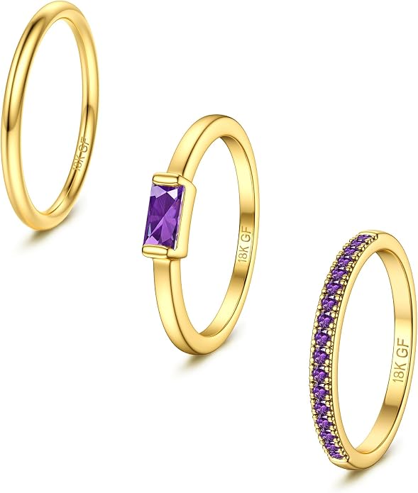 Gold Stackable Birthstone Rings for Women - 18K Gold Filled Non Tarnish Dainty Gold Stacking Rings Set - Cubic Zirconia Thumb Knuckle Ring Wedding Engagement Ring for her Gifts Size 6 7 8 9 10 3pcs